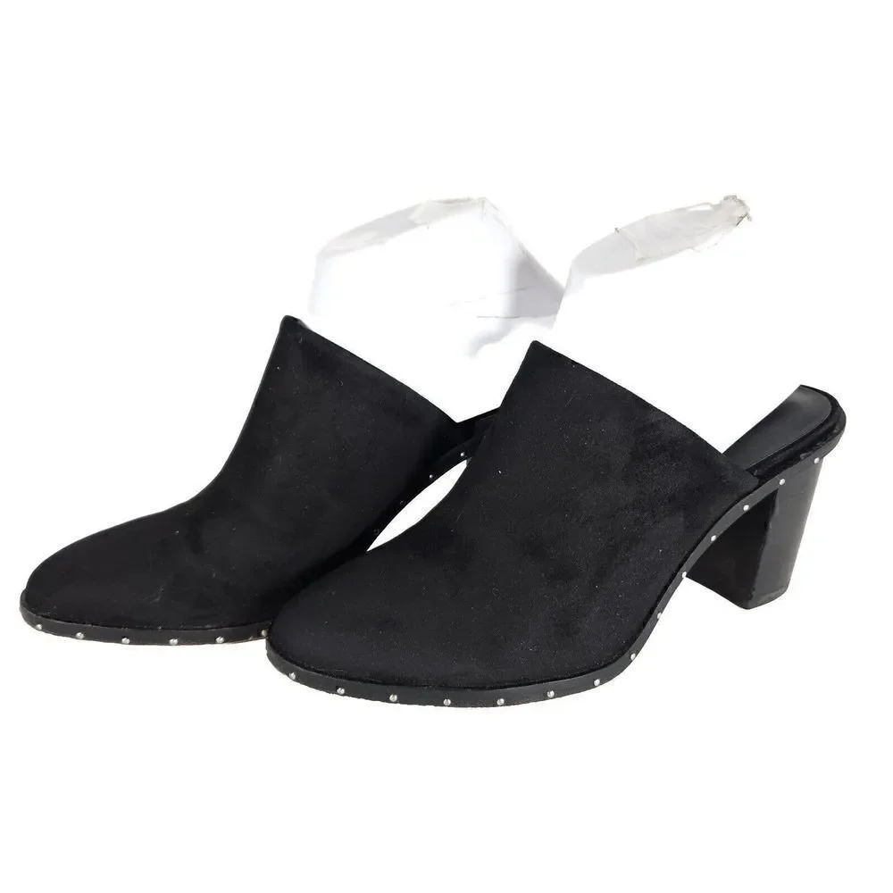 Rebecca Minkoff Women’s Gayln US 7M Black Suede Studded Stacked Heel Mule Shoes